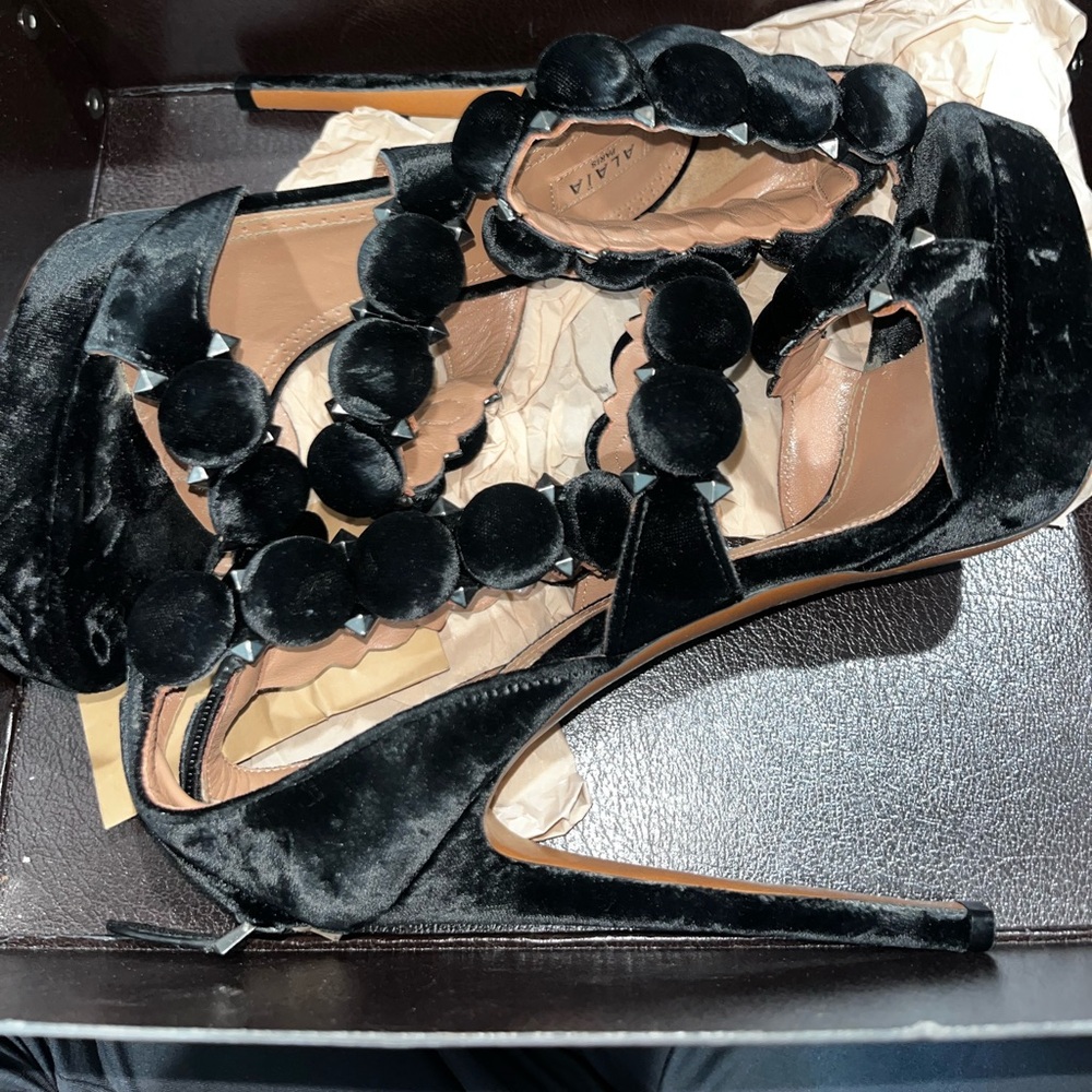 Alaia black pom pom platform stilleto